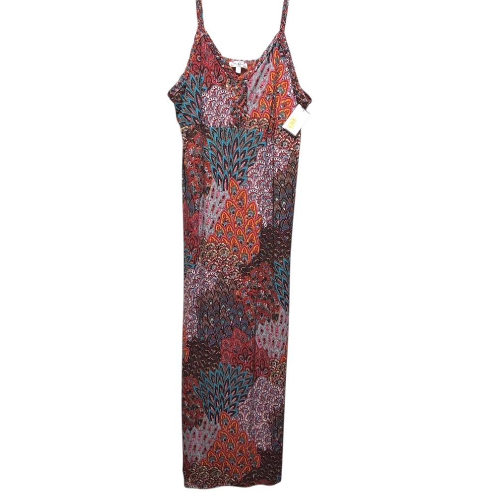 Mia Mia N.W.T. 3X Maxi Dress Multicolor PaisleyPatterned.Stretchy,Braided Straps